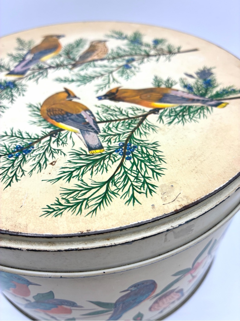 Vintage Tom Sturgis Bird Tin Round Metal Storage Box Cottagecore - Picture 3 of 16